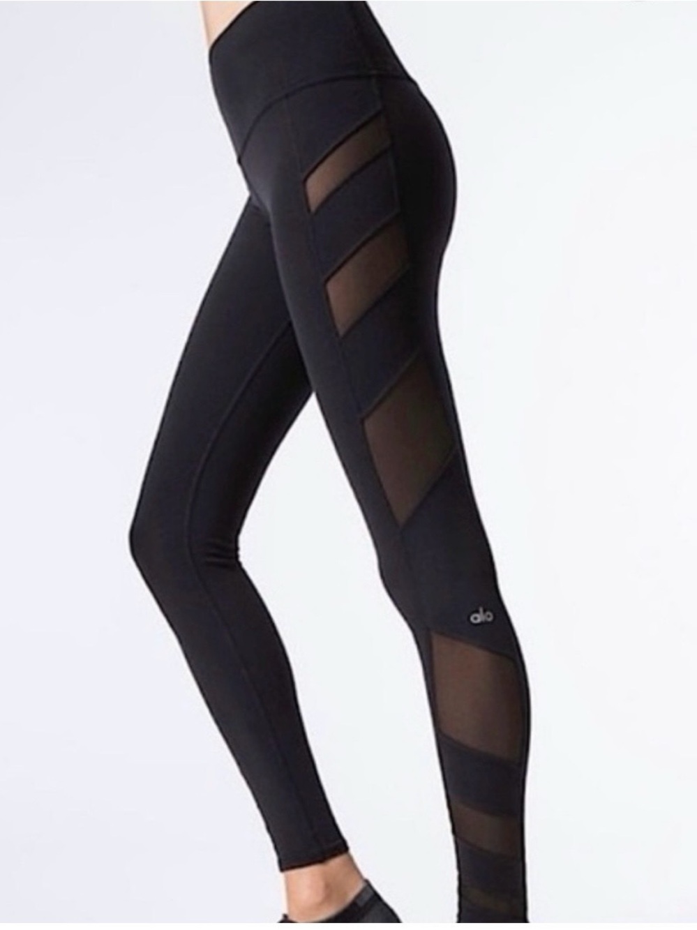 ALO Yoga Black High-Rise Mesh-Strip Leggings
